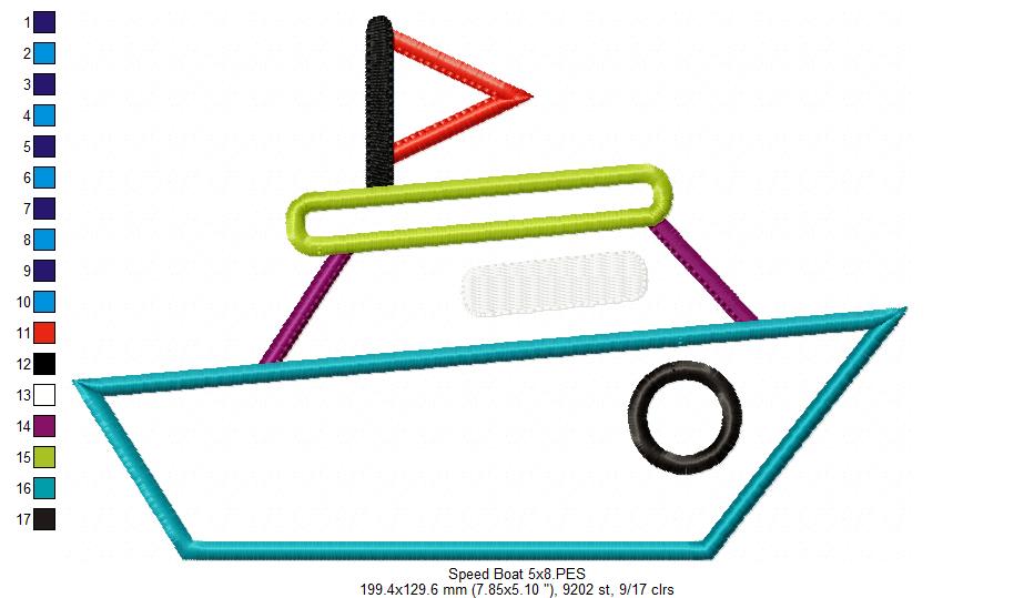 Matriz de Bordado Barquinho Azul com Bandeira – Aplique