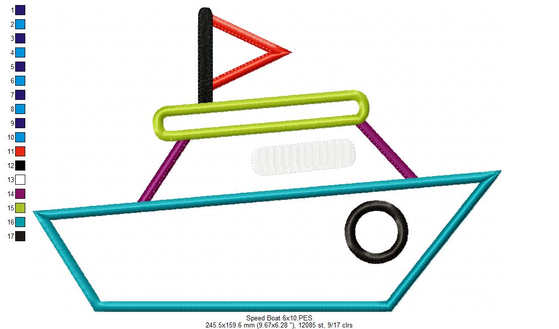 Matriz de Bordado Barquinho Azul com Bandeira – Aplique