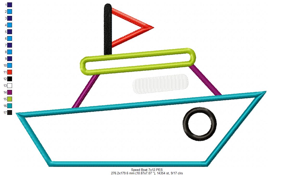 Matriz de Bordado Barquinho Azul com Bandeira – Aplique