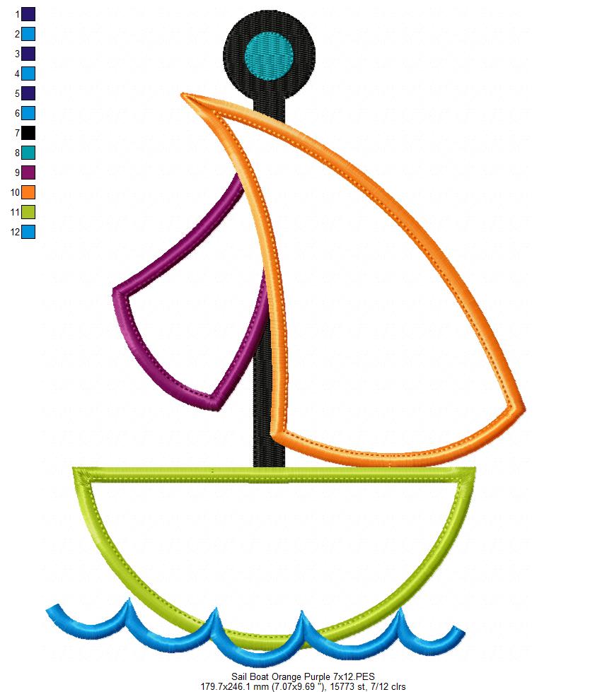 Matriz de Bordado Barquinho com Velas Coloridas – Aplique