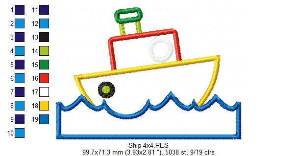 Matriz de Bordado Barquinho Colorido nas Ondas – Aplique