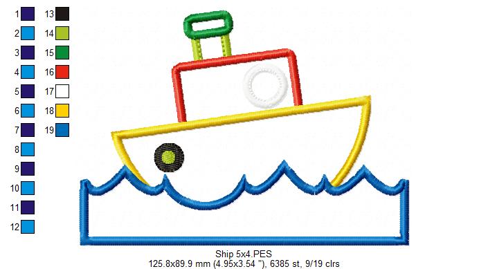 Matriz de Bordado Barquinho Colorido nas Ondas – Aplique