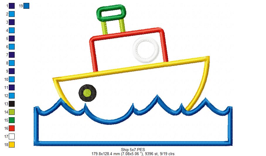 Matriz de Bordado Barquinho Colorido nas Ondas – Aplique