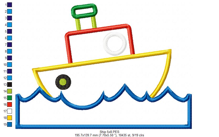 Matriz de Bordado Barquinho Colorido nas Ondas – Aplique