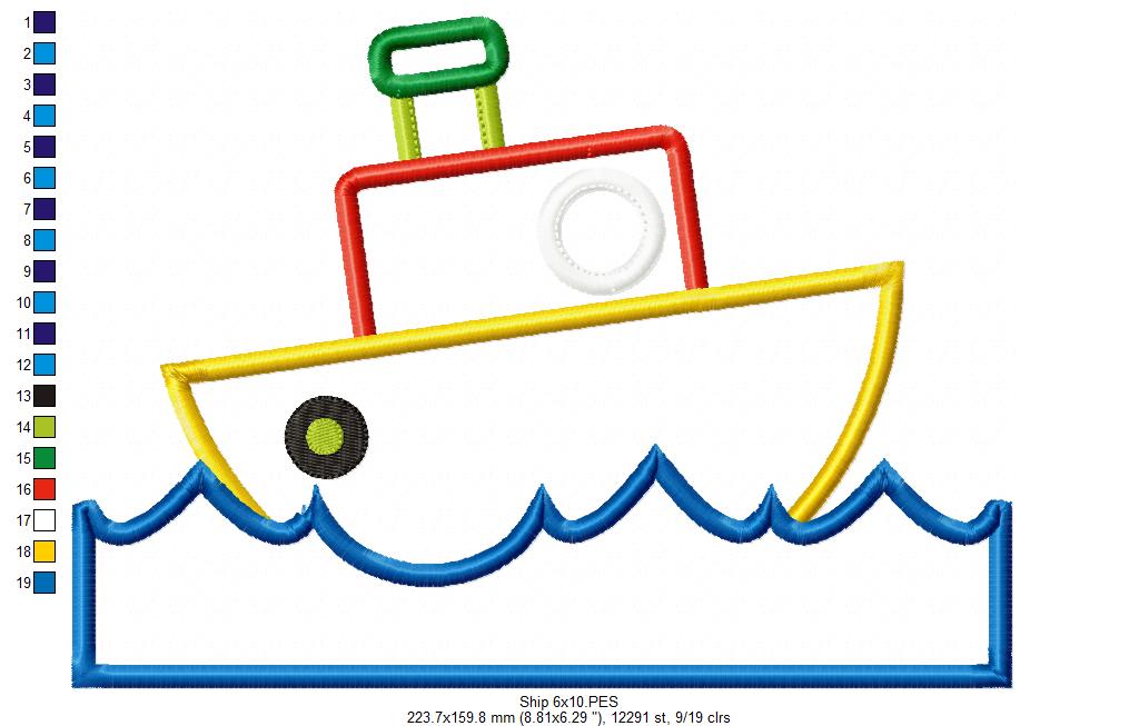 Matriz de Bordado Barquinho Colorido nas Ondas – Aplique