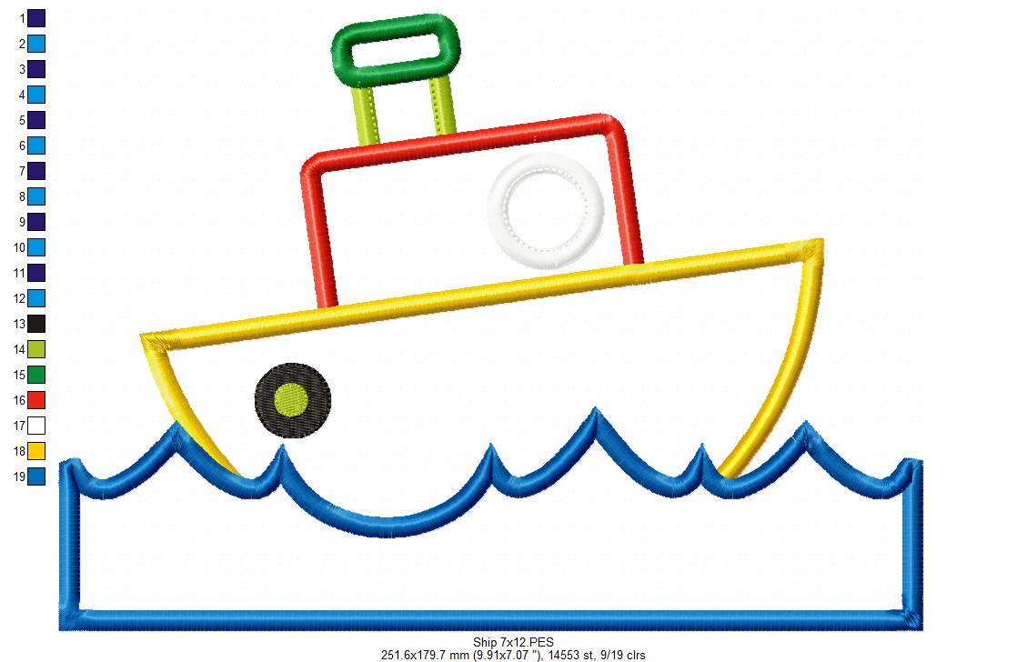 Matriz de Bordado Barquinho Colorido nas Ondas – Aplique