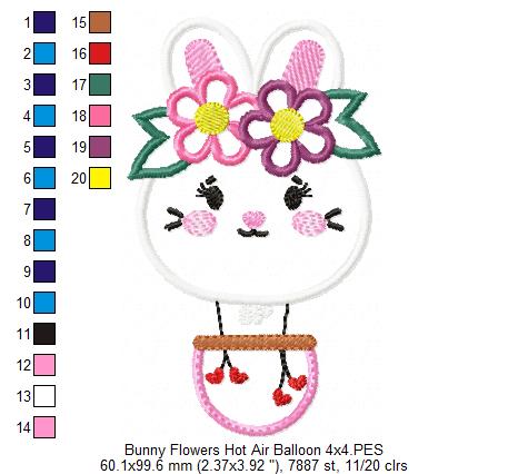 Matriz de Bordado Coelhinha com Flores no Balão – Aplique