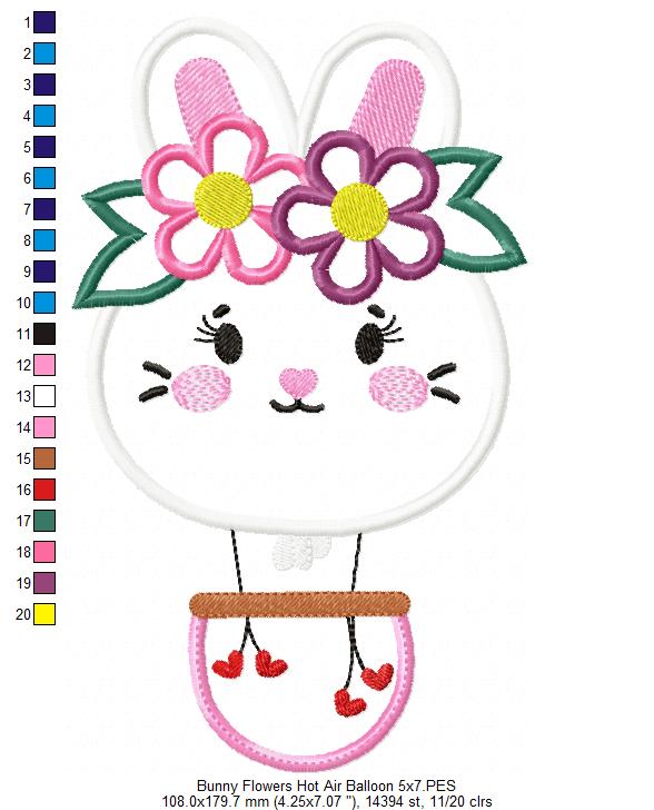 Matriz de Bordado Coelhinha com Flores no Balão – Aplique