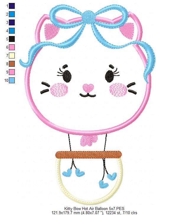 Matriz de Bordado Gatinha Delicada Voando no Balão – Aplique