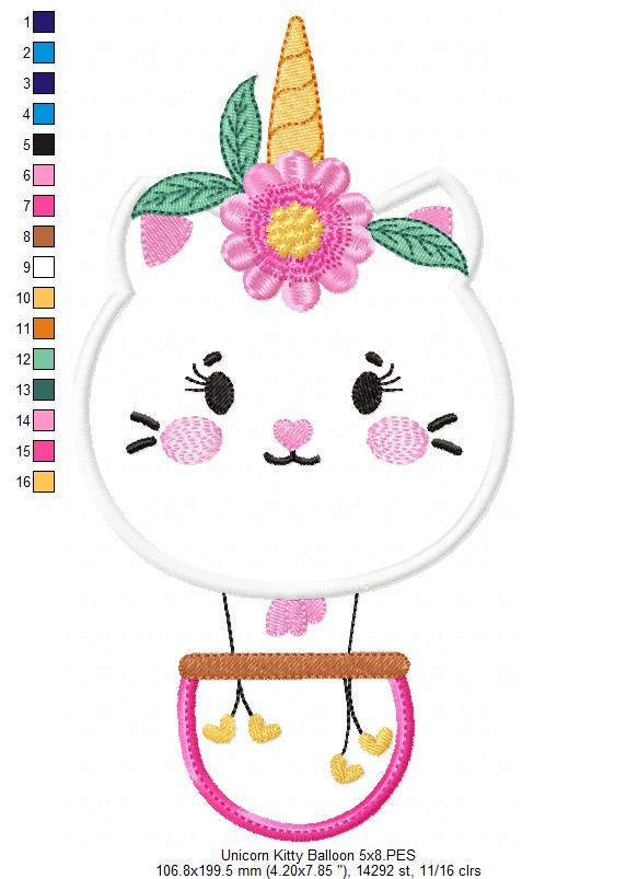 Matriz de Bordado Unicórnio Fofo no Balão – Aplique
