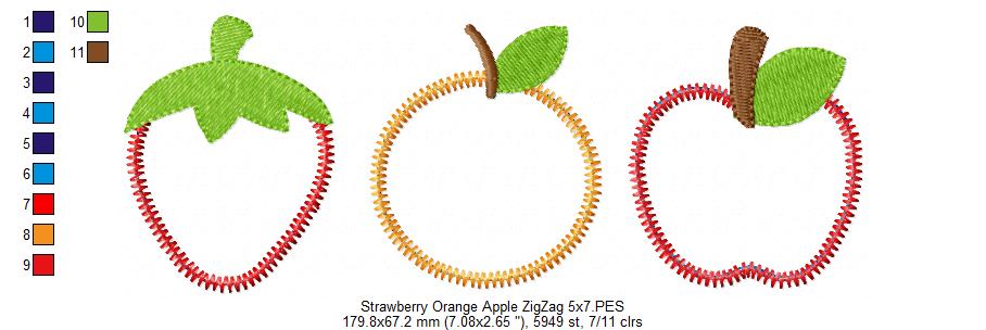 Matriz de Bordado Morango, Laranja e Maçã – Aplique ZigZag