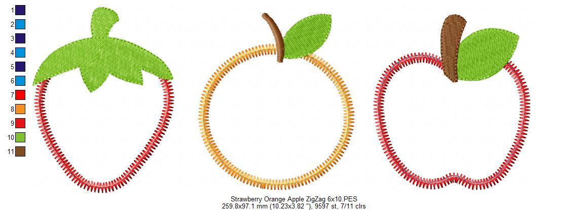 Matriz de Bordado Morango, Laranja e Maçã – Aplique ZigZag