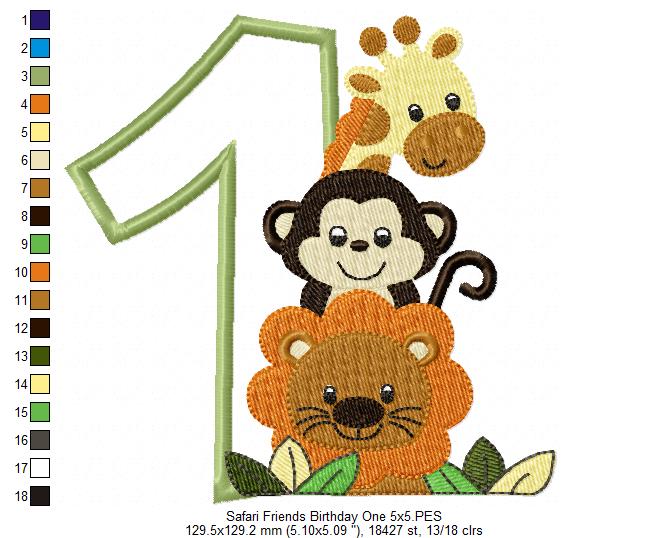 Matriz de Bordado Primeiro Aninho com Bichinhos da Floresta – Aplique