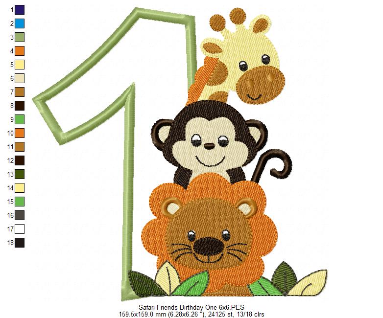 Matriz de Bordado Primeiro Aninho com Bichinhos da Floresta – Aplique