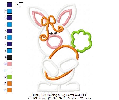 Matriz de Bordado Coelha Charmosa com Cenoura – Aplique