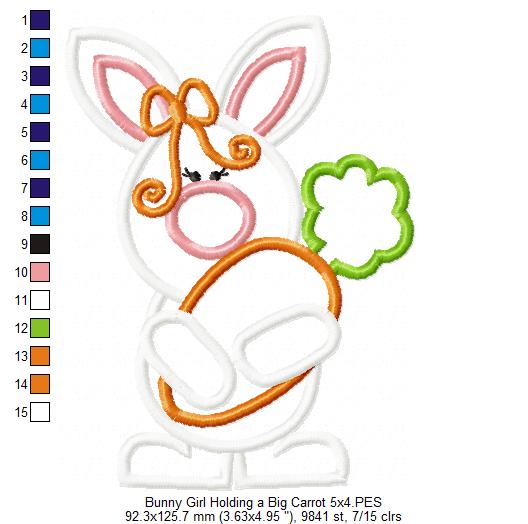 Matriz de Bordado Coelha Charmosa com Cenoura – Aplique