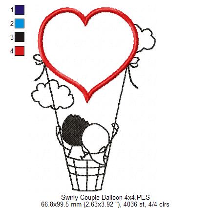 Matriz de Bordado Casal Apaixonado no Balão – Aplique