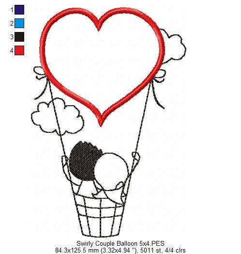 Matriz de Bordado Casal Apaixonado no Balão – Aplique