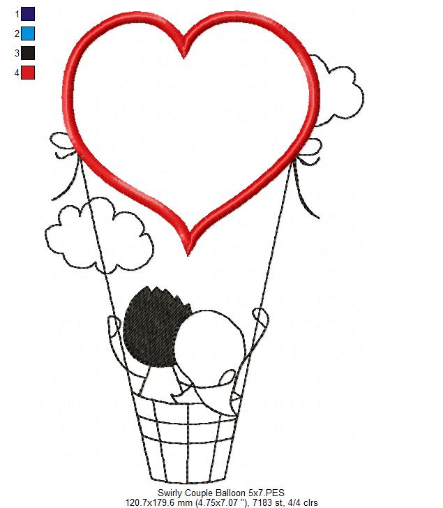 Matriz de Bordado Casal Apaixonado no Balão – Aplique