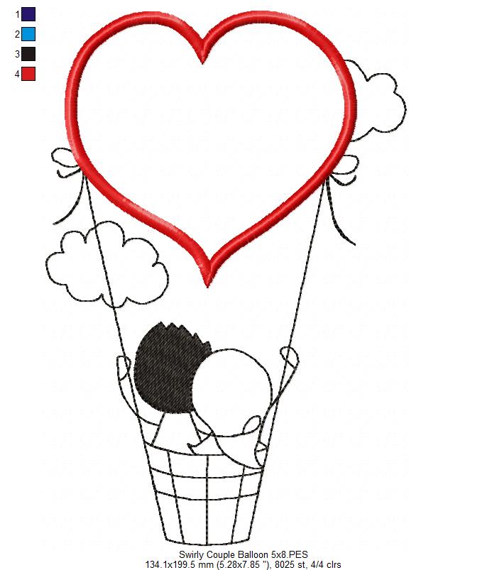 Matriz de Bordado Casal Apaixonado no Balão – Aplique