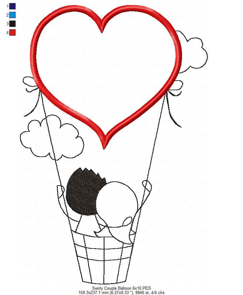 Matriz de Bordado Casal Apaixonado no Balão – Aplique