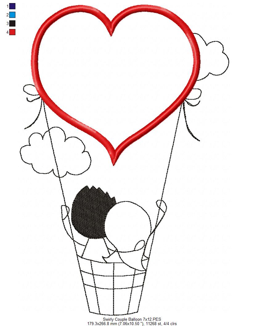 Matriz de Bordado Casal Apaixonado no Balão – Aplique