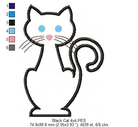 Matriz de Bordado Gatinho Preto Estilizado – Aplique