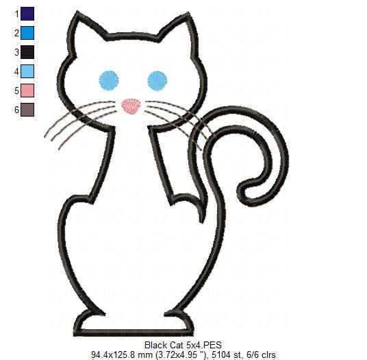 Matriz de Bordado Gatinho Preto Estilizado – Aplique