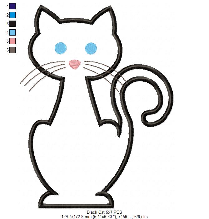 Matriz de Bordado Gatinho Preto Estilizado – Aplique