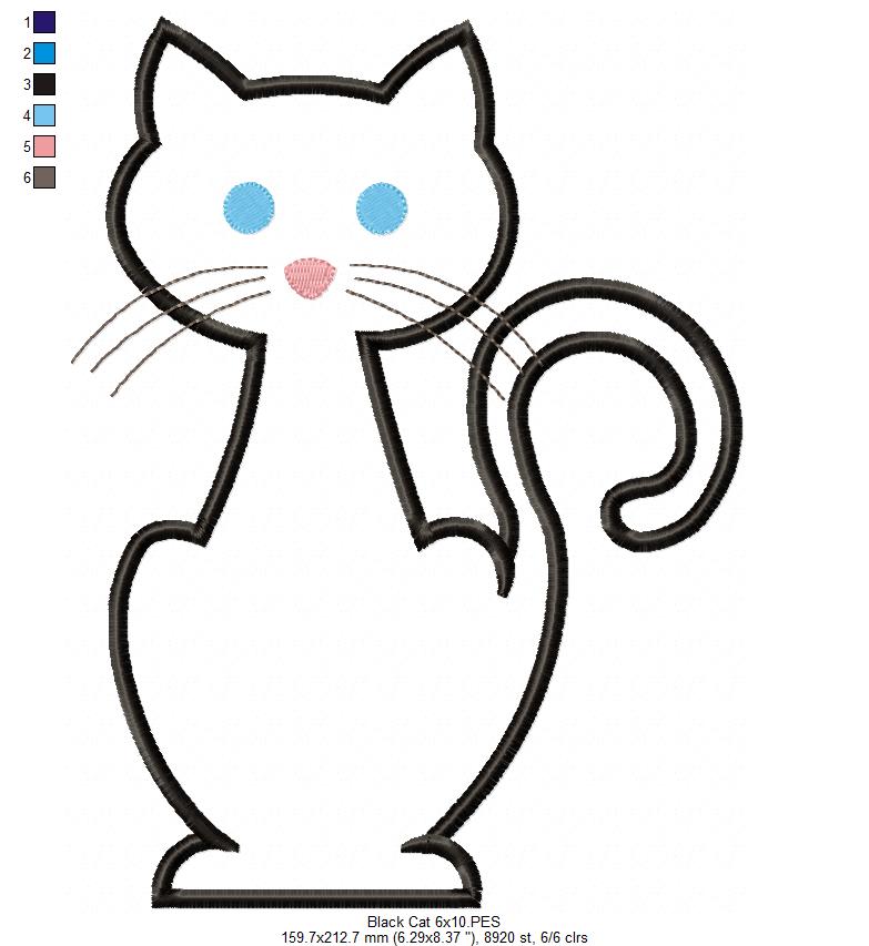 Matriz de Bordado Gatinho Preto Estilizado – Aplique