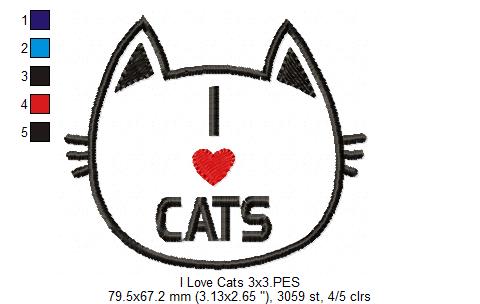 Matriz de Bordado Gato I Love Cats – Aplique