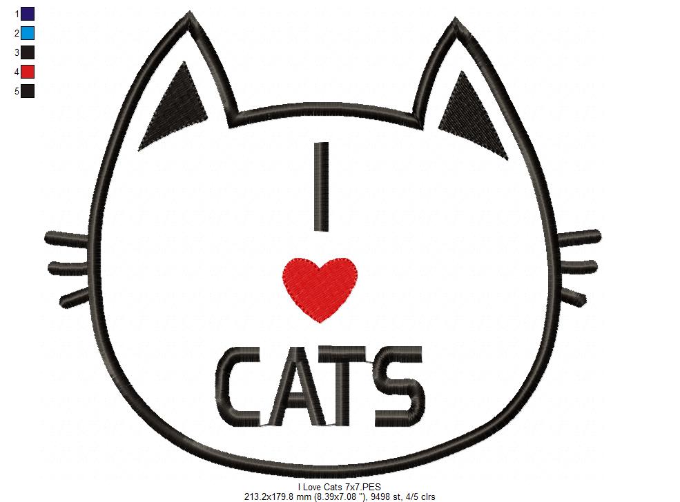 Matriz de Bordado Gato I Love Cats – Aplique