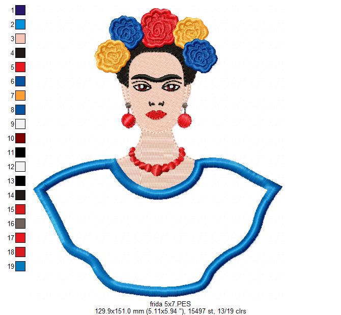 Matriz de Bordado Frida Kahlo com Flores – Aplique