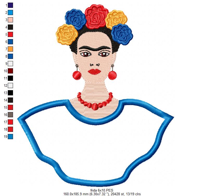 Matriz de Bordado Frida Kahlo com Flores – Aplique