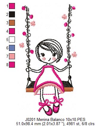 Matriz de Bordado Garotinha no Balanço com Flores – Aplique