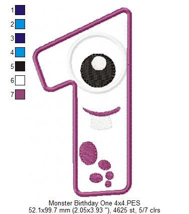 Matriz de Bordado Monstrinho Número Um Divertido – Aplique