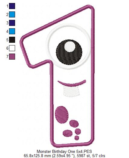 Matriz de Bordado Monstrinho Número Um Divertido – Aplique