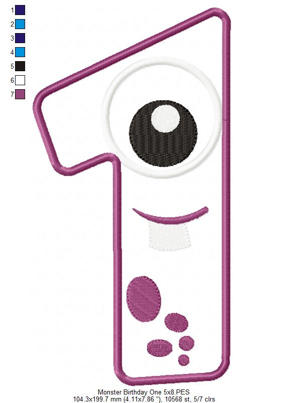 Matriz de Bordado Monstrinho Número Um Divertido – Aplique