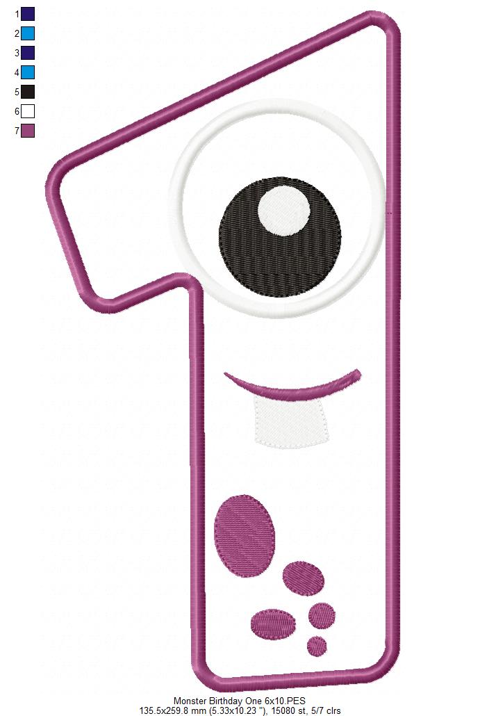 Matriz de Bordado Monstrinho Número Um Divertido – Aplique