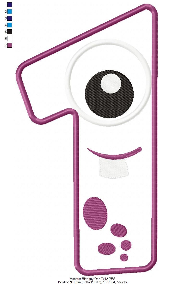 Matriz de Bordado Monstrinho Número Um Divertido – Aplique