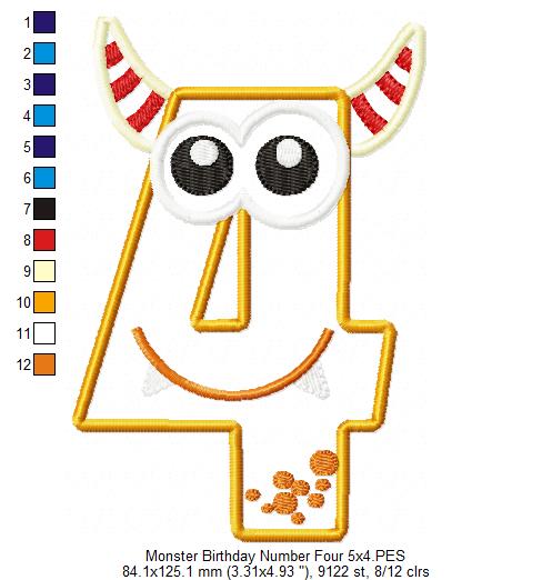 Matriz de Bordado Número 4 Monstrinho Divertido – Aplique
