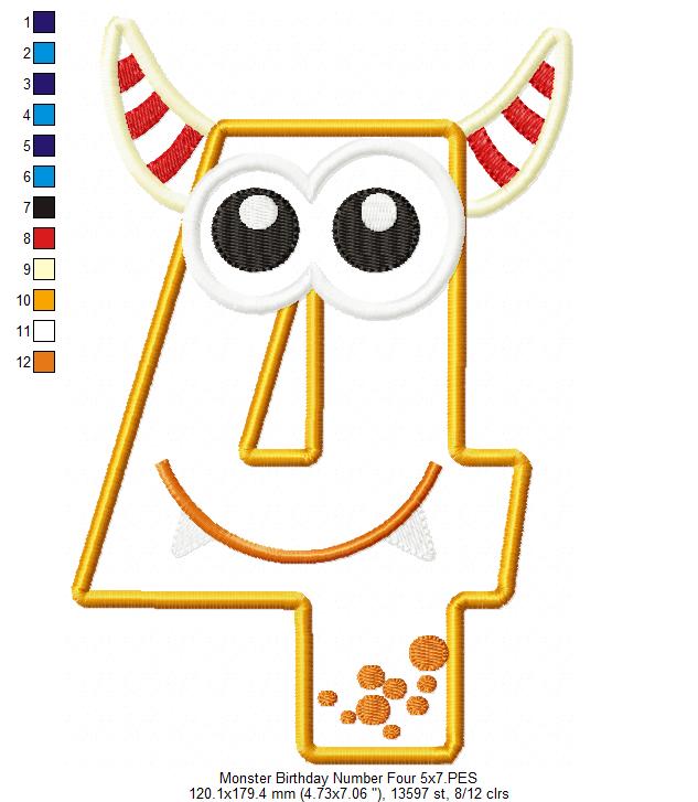 Matriz de Bordado Número 4 Monstrinho Divertido – Aplique
