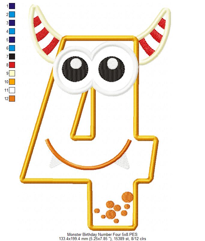 Matriz de Bordado Número 4 Monstrinho Divertido – Aplique
