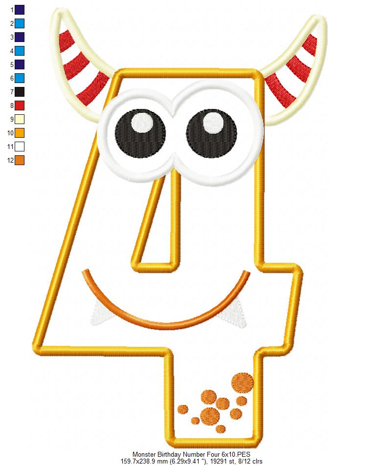 Matriz de Bordado Número 4 Monstrinho Divertido – Aplique