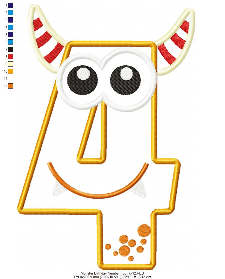 Matriz de Bordado Número 4 Monstrinho Divertido – Aplique