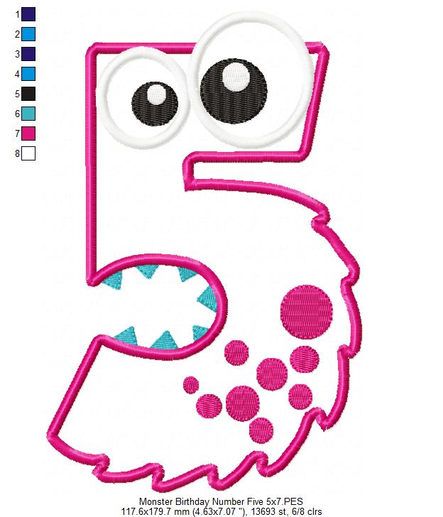 Matriz de Bordado Monstrinho Número 5 Divertido – Aplique