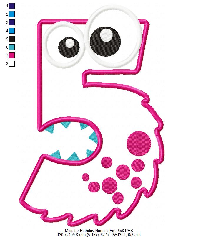 Matriz de Bordado Monstrinho Número 5 Divertido – Aplique