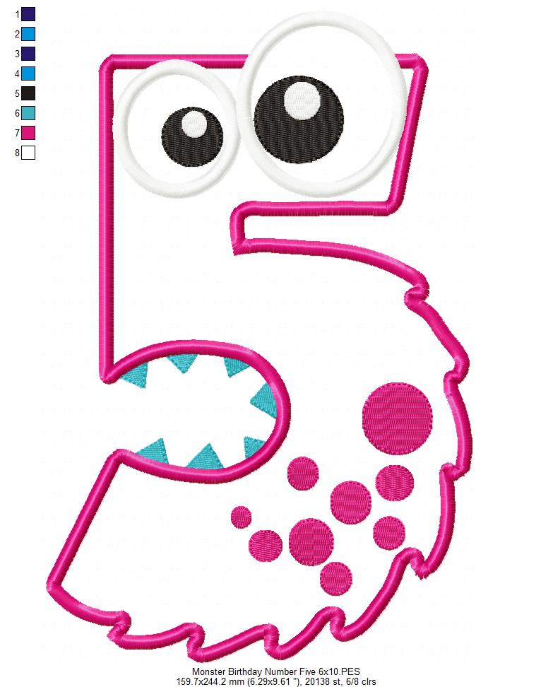 Matriz de Bordado Monstrinho Número 5 Divertido – Aplique