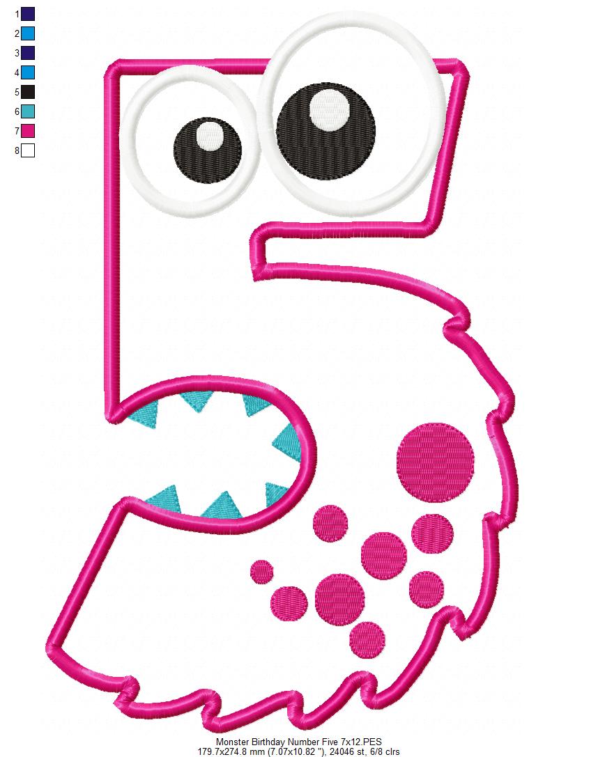 Matriz de Bordado Monstrinho Número 5 Divertido – Aplique
