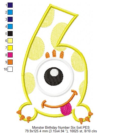 Matriz de Bordado Monstrinho Número 6 Fofinho – Aplique